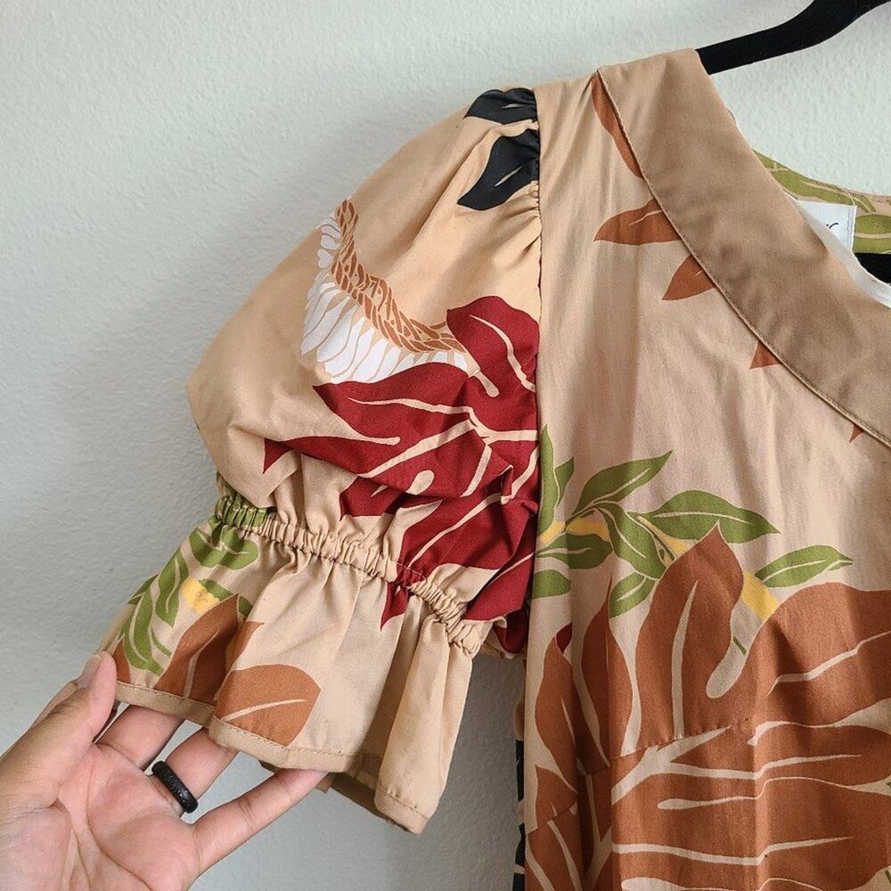 Vintage Rainbow Hawaii Two-Tiered Ruffle Brown Multi Color Maxi Dress Large - Picture 8 of 11